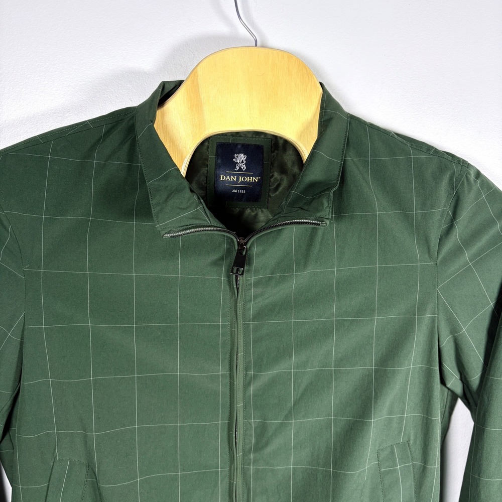 Dan John Mens Green Windowpane Grid Full Zip Bomber Jacket Size Large